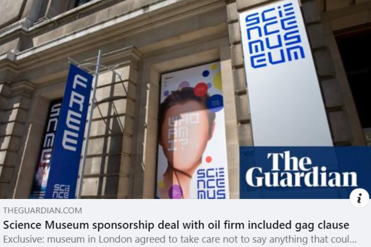 Front page: Science Museum sponsorship deal with oil firm included gag clause